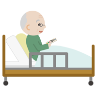 ベッドで上体を起こしてリモコンを操作する高齢者の男性のイラスト1