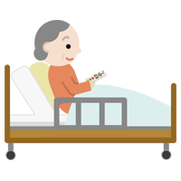ベッドで上体を起こしてリモコンを操作する高齢者の女性のイラスト2