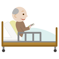 ベッドで上体を起こしてリモコンを操作する高齢者の男性のイラスト2