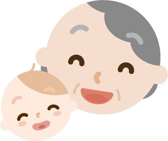 笑顔の高齢者の女性と赤ちゃんのイラスト
