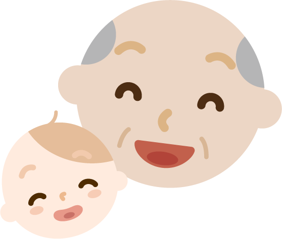 笑顔の高齢者の男性と赤ちゃんのイラスト