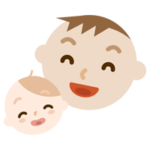 笑顔の若い男性と赤ちゃんのイラスト