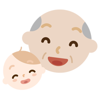 笑顔の高齢者の男性と赤ちゃんのイラスト