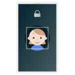 若い女性の顔認証が表示された白いスマートフォンのイラスト