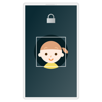 女の子の顔認証が表示された白いスマートフォンのイラスト