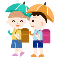 男女の子供が傘をさして歩いているイラスト2