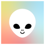 宇宙人の顔のアイコンイラスト7（虹背景）
