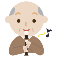 リコーダーを吹く高齢者の男性のイラスト2