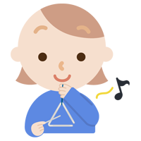 トライアングルを打つ若い女性のイラスト1