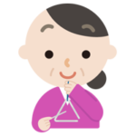 トライアングルを打つ中年の女性のイラスト1