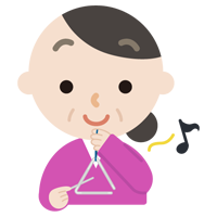 トライアングルを打つ中年の女性のイラスト2