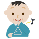 トライアングルを打つ中年の男性のイラスト2