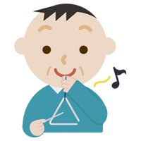 トライアングルを打つ中年の男性のイラスト2