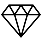 ダイヤモンドのアイコンのイラスト（黒線）