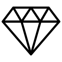 ダイヤモンドのアイコンのイラスト（黒線）