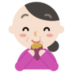 焼き芋を食べる中年の女性のイラスト1