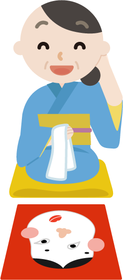 着物を着て福笑いをする中年の女性のイラスト2