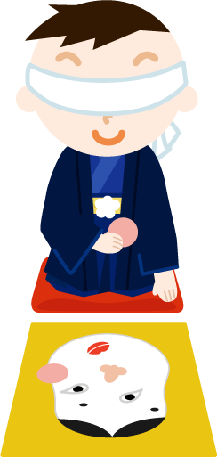 着物を着て福笑いをする男の子のイラスト1