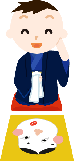 着物を着て福笑いをする男の子のイラスト2