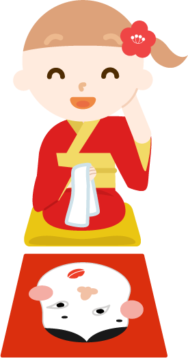 着物を着て福笑いをする女の子のイラスト2