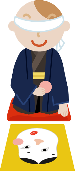 着物を着て福笑いをする若い男性のイラスト1