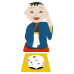 着物を着て福笑いをする中年の男性のイラスト2