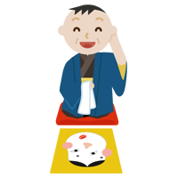 着物を着て福笑いをする中年の男性のイラスト2