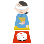 着物を着て福笑いをする中年の女性のイラスト1