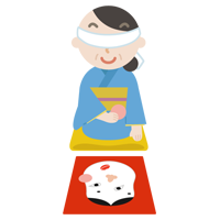 着物を着て福笑いをする中年の女性のイラスト1