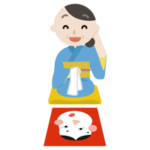 着物を着て福笑いをする中年の女性のイラスト2