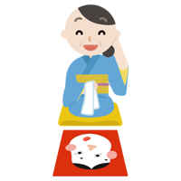 着物を着て福笑いをする中年の女性のイラスト2