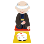 着物を着て福笑いをする高齢者の男性のイラスト1