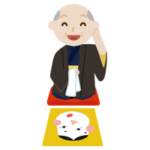 着物を着て福笑いをする中年の男性のイラスト2