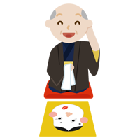 着物を着て福笑いをする中年の男性のイラスト2