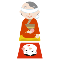 着物を着て福笑いをする高齢者の女性のイラスト1