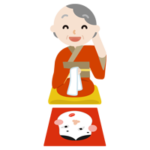 着物を着て福笑いをする高齢者の女性のイラスト2