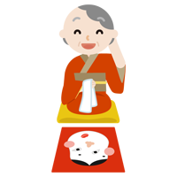 着物を着て福笑いをする高齢者の女性のイラスト2