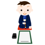 男の子が書き初めをする男の子のイラスト