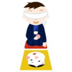 着物を着て福笑いをする男の子のイラスト1