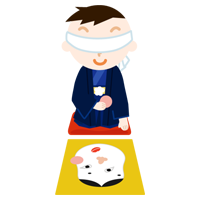 着物を着て福笑いをする男の子のイラスト1