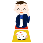 着物を着て福笑いをする男の子のイラスト2