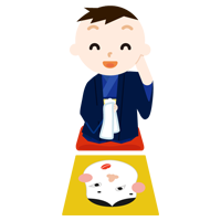 着物を着て福笑いをする男の子のイラスト2