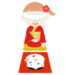 着物を着て福笑いをする女の子のイラスト1