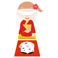 着物を着て福笑いをする女の子のイラスト1