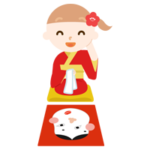 着物を着て福笑いをする女の子のイラスト2