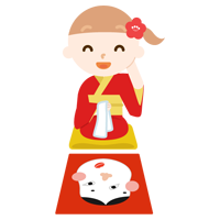 着物を着て福笑いをする女の子のイラスト2