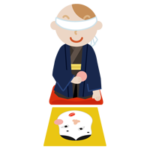 着物を着て福笑いをする若い男性のイラスト1