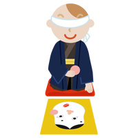 着物を着て福笑いをする若い男性のイラスト1