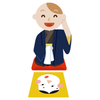 着物を着て福笑いをする若い男性のイラスト2