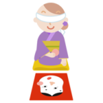 着物を着て福笑いをする若い女性のイラスト1